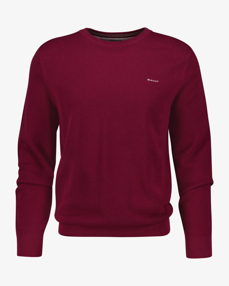 Sweter męski z okrągłym kołnierzykiem regular fit bordowy