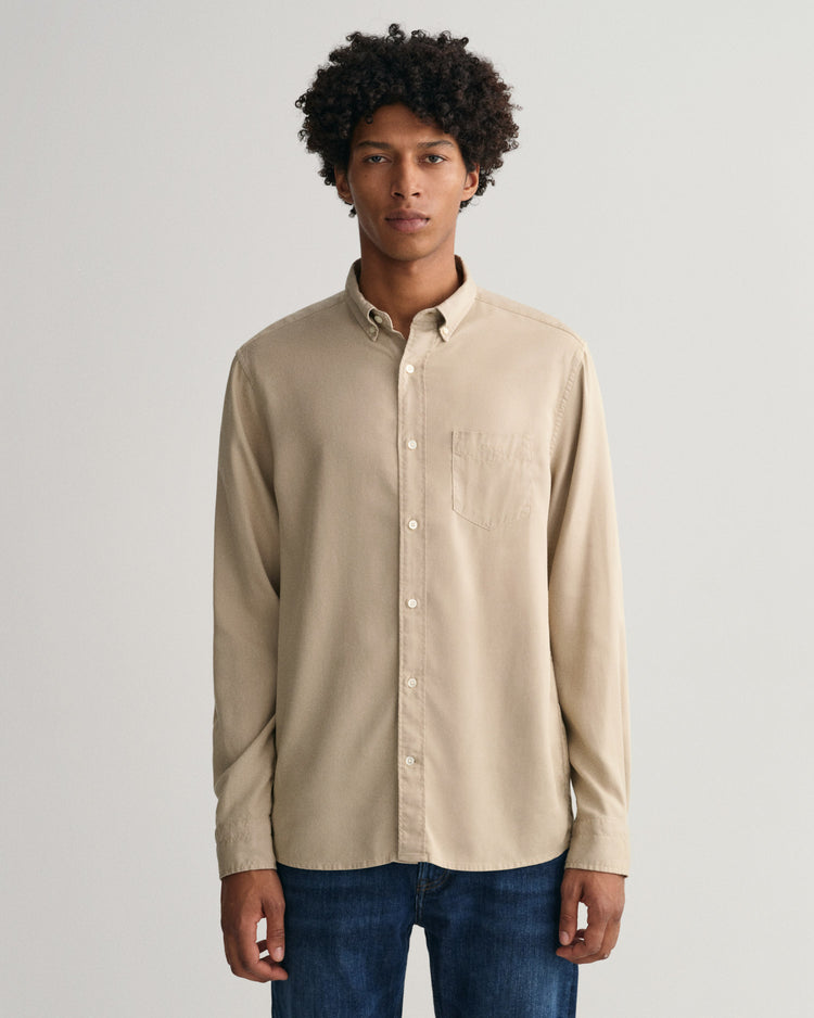 Męska beżowa koszula regular fit z kołnierzykiem button-down