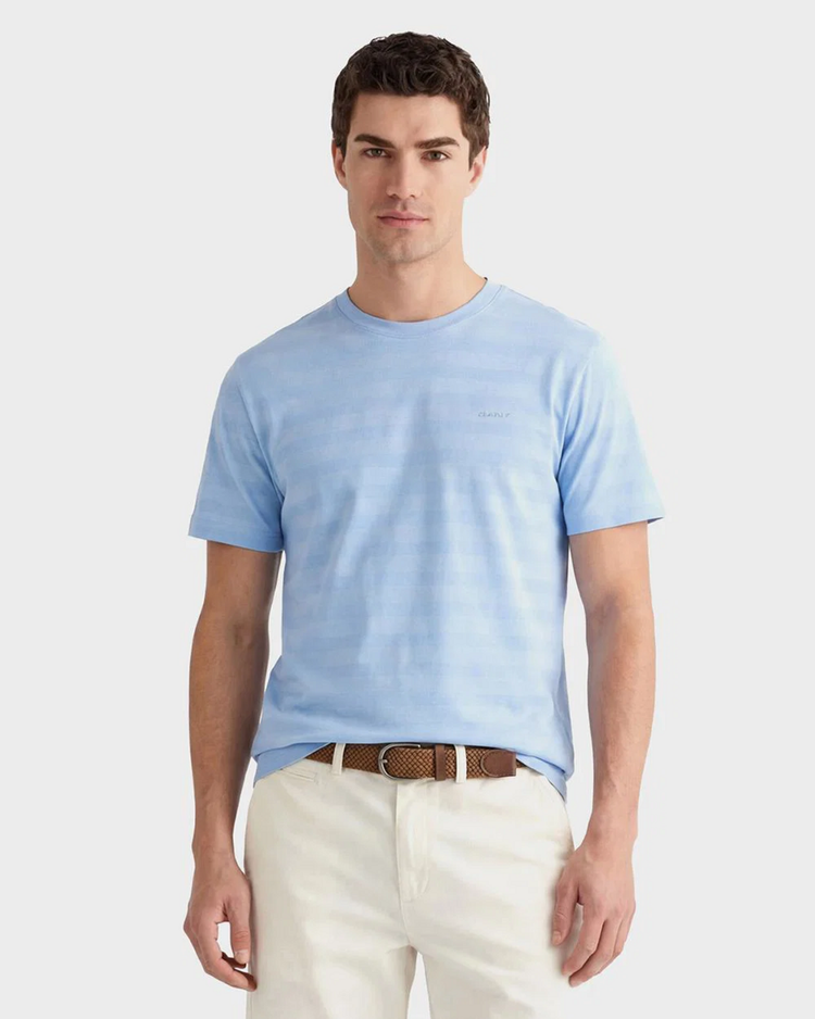 Bawełniany t-shirt męski w paski regular fit niebieski