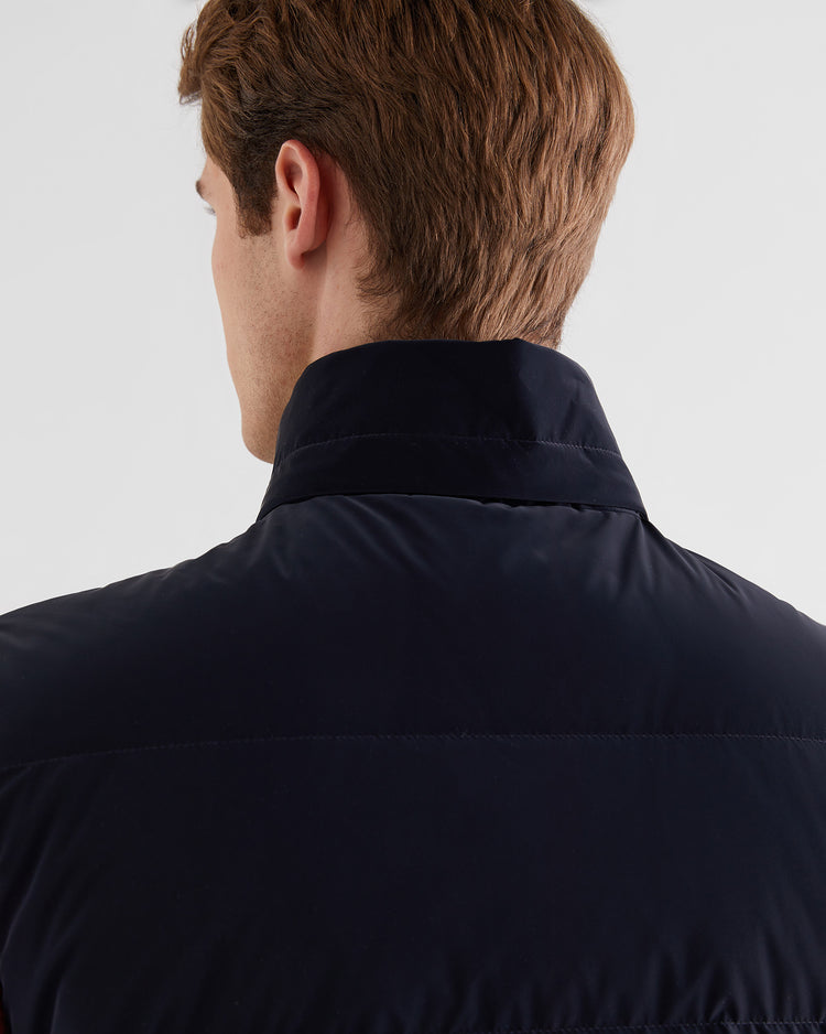 Bezrękawnik męski z nadrukiem z kapturem regular fit granatowy