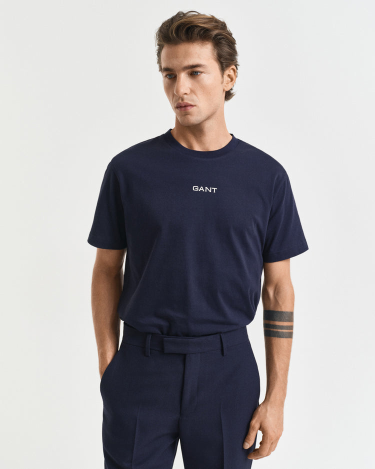 T-shirt męski z nadrukiem okrągły kołnierzyk regular fit granatowy