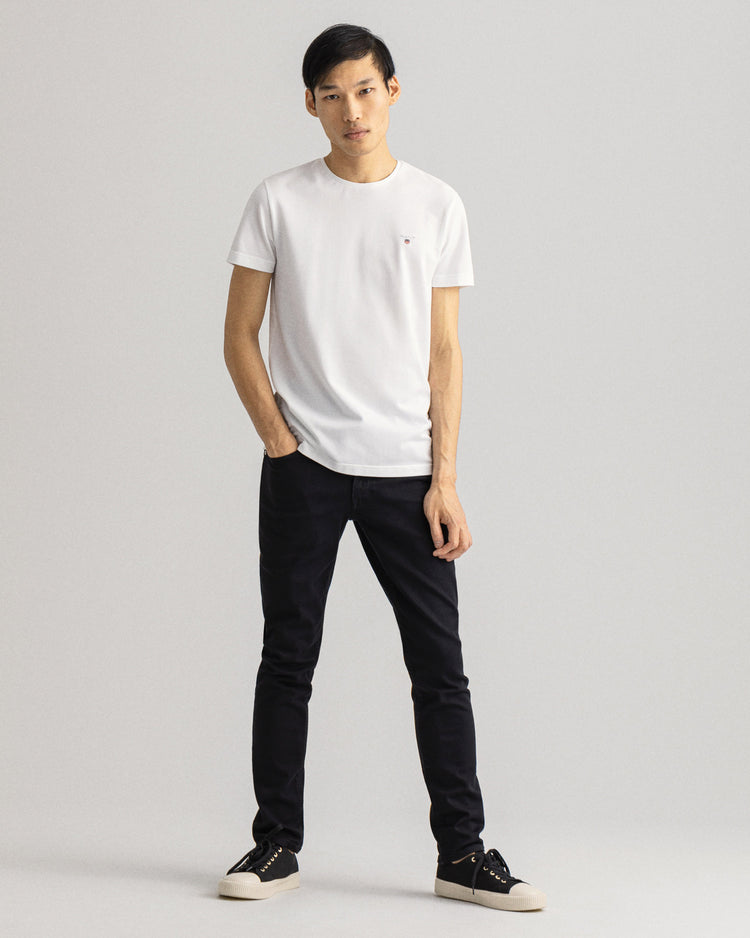 Męski biały regular fit okrągły dekolt T-shirt
