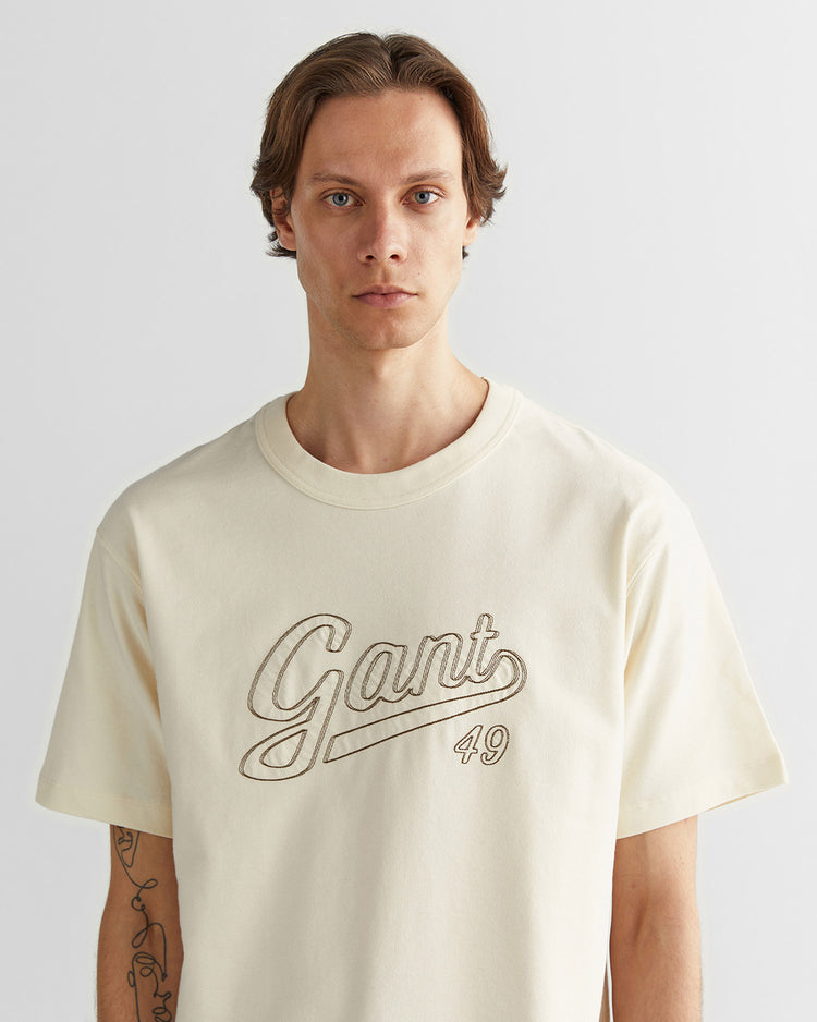 Bawełniany t-shirt męski z nadrukiem okrągły kołnierzyk relaxed fit