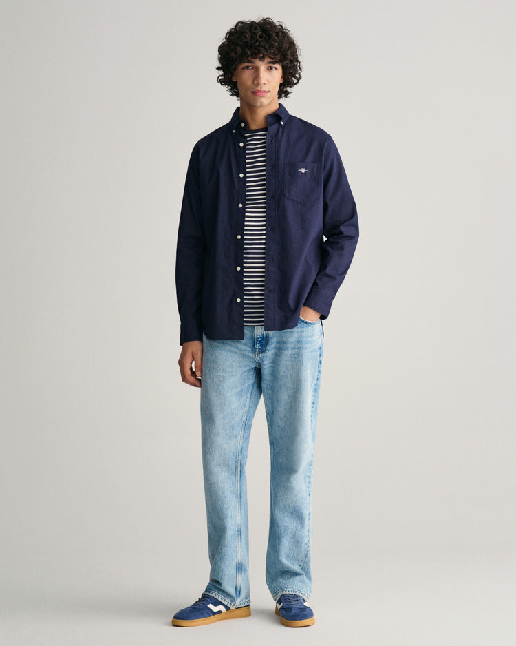 Koszula męska z nadrukiem z długim rękawem regular fit granatowa