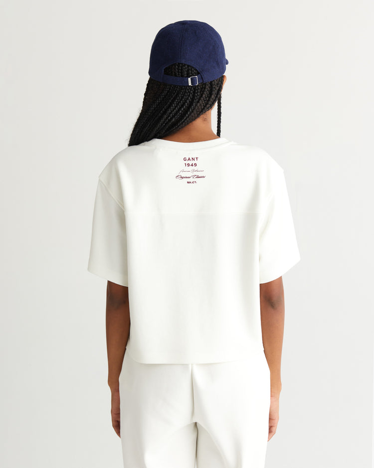 T-shirt z motywem college i okrągłym dekoltem