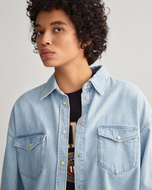 Bawełniana koszula damska z długim rękawem regular fit niebieska