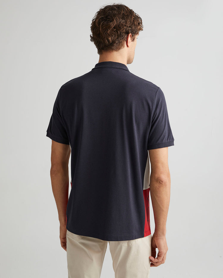 Polo męskie z nadrukiem i krótkim rękawem regular fit granatowy