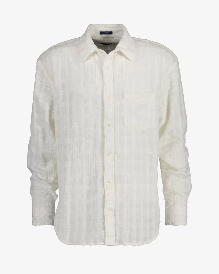 Bawełniana koszula męska w kratkę długi rękaw relaxed fit biała