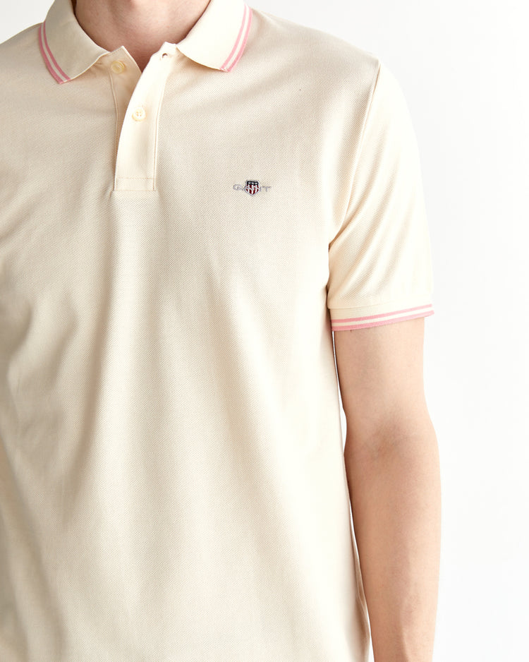 Polo męskie z krótkim rękawem regular fit kremowe