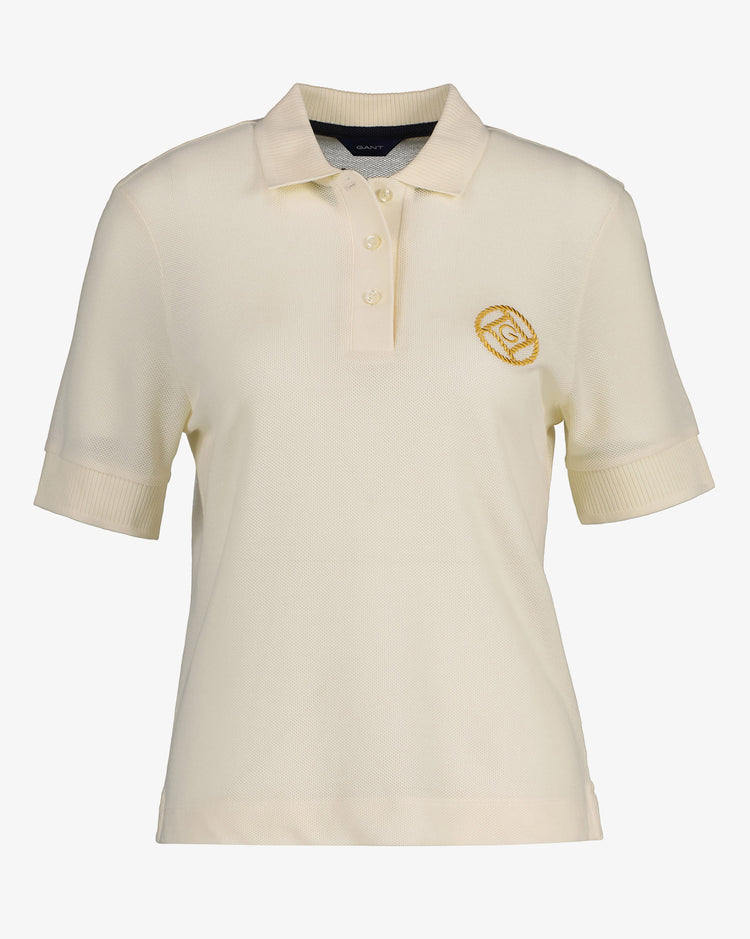 Polo damskie beżowe o luźnym kroju z logo