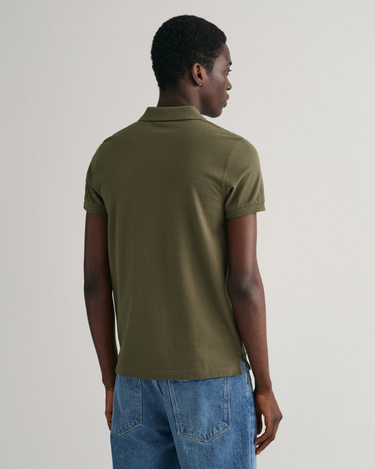 Bawełniana koszulka polo męska z krótkim rękawem slim fit zielona