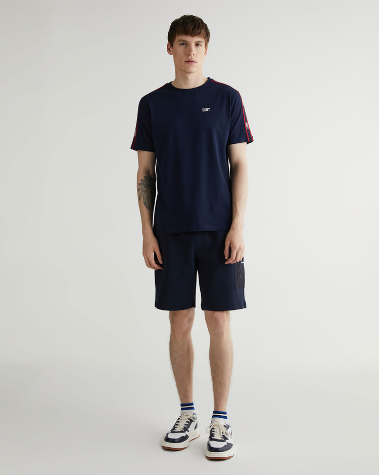 Bawełniany t-shirt męski okrągły kołnierzyk regular fit granatowy