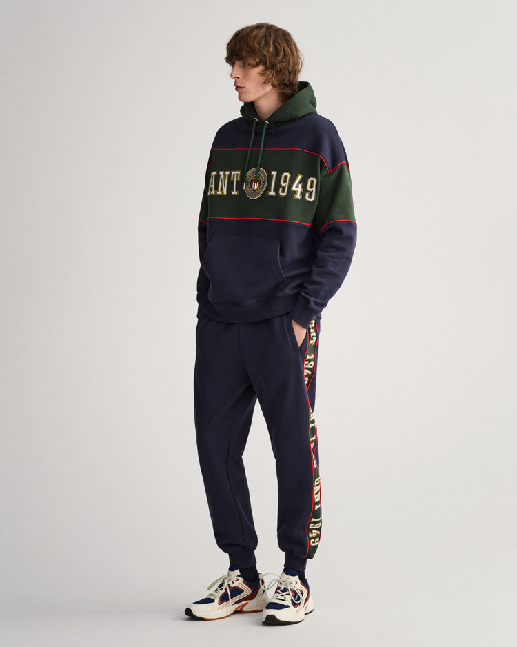 Bluza męska z kapturem z nadrukiem relaxed fit granatowa