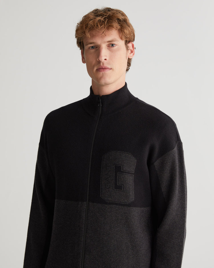 Sweter rozpinany męski z nadrukiem z zamkiem regular fit czarny