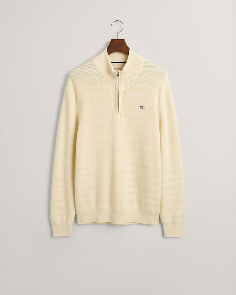 Sweter w paski z fakturowanej bawełny rozpinany do połowy