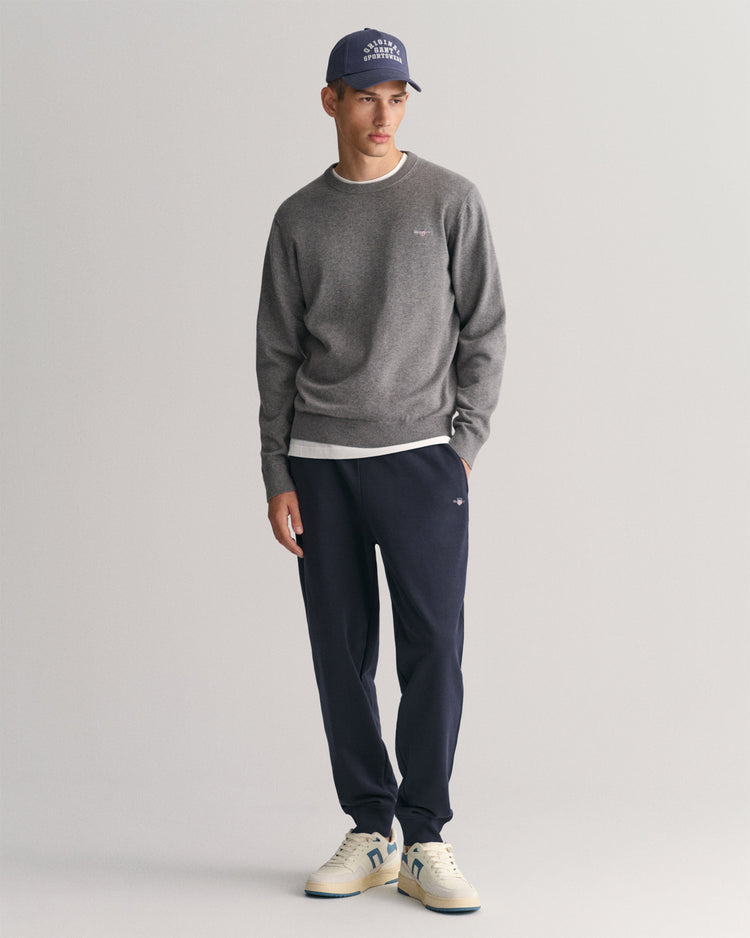 Bawełniany sweter męski okrągły dekolt z długim rękawem regular fit