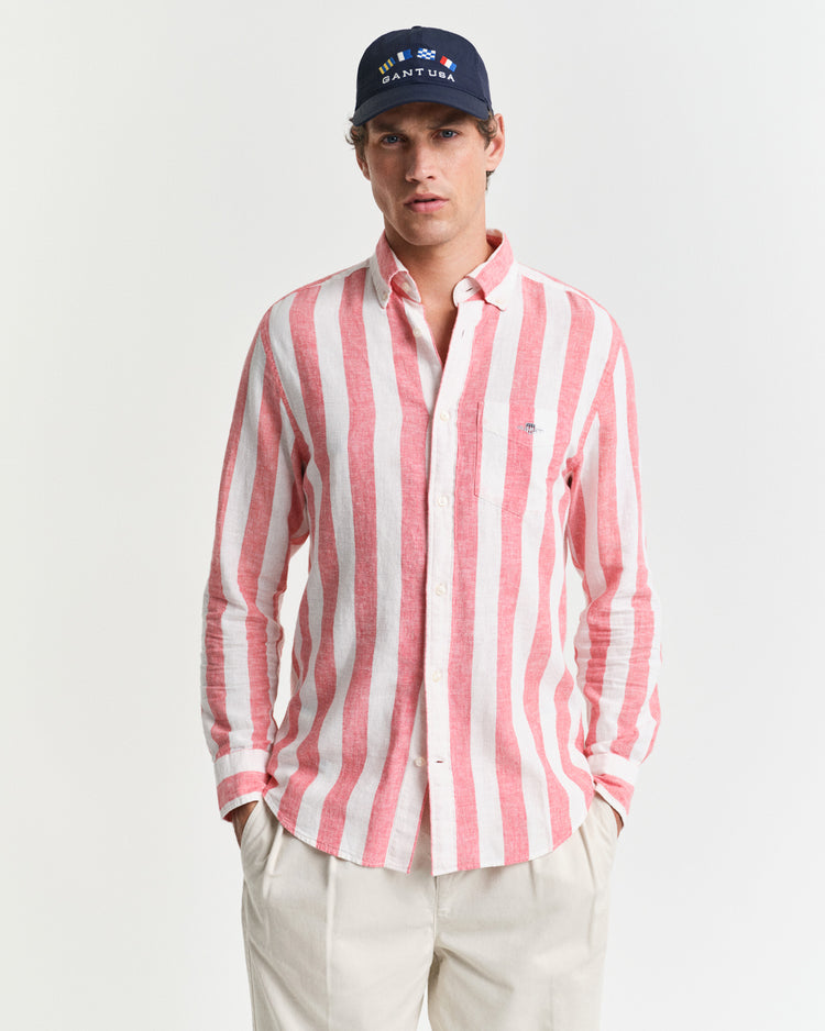 Koszula męska w paski z długim rękawem regular fit czerwona