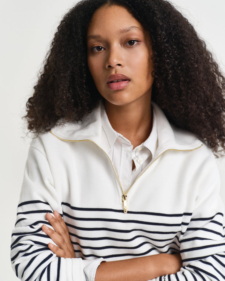 Bluza damska w paski z kołnierzykiem polo relaxed fit