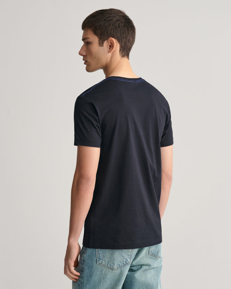 T-shirt męski z okrągłym kołnierzykiem slim fit czarny