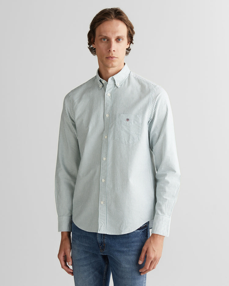 Koszula męska w paski z długim rękawem regular fit zielona