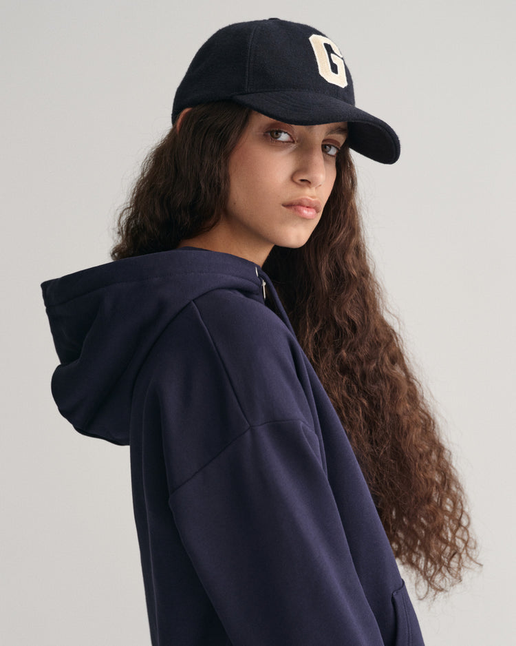 Bluza damska z nadrukiem z zamkiem relaxed fit granatowa