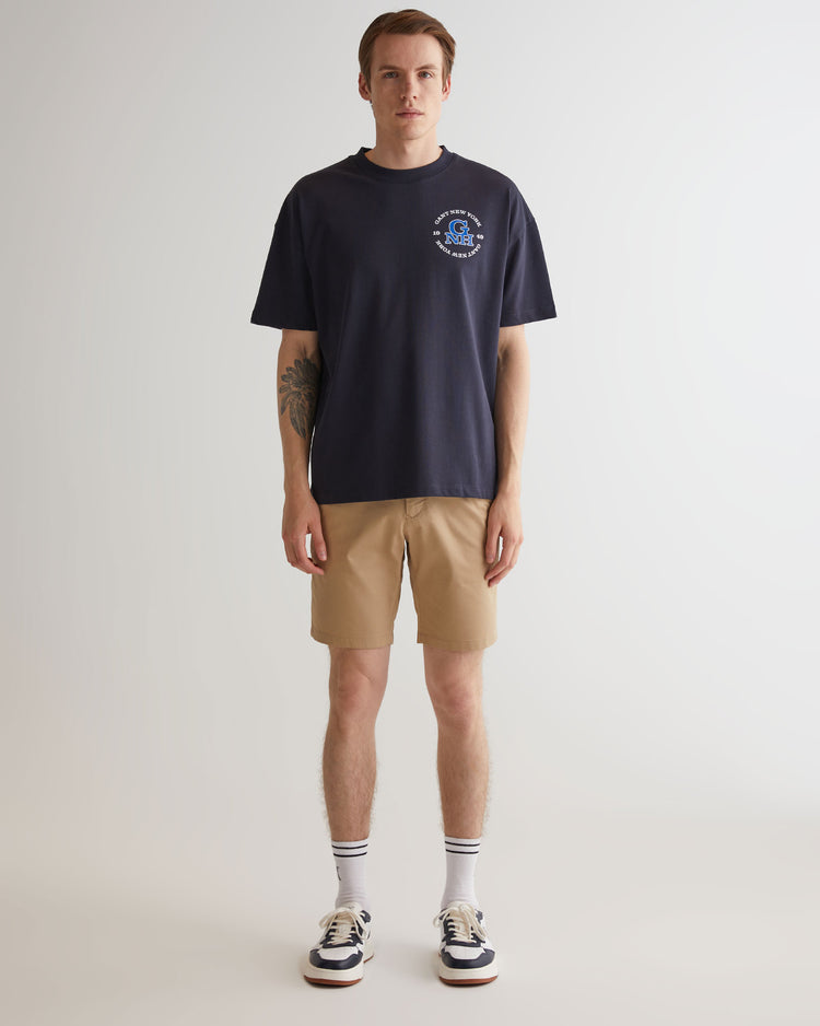 Bawełniany t-shirt męski z nadrukiem oversize fit granatowy