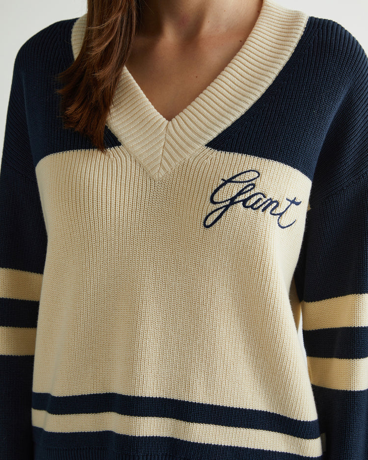 Sweter z bawełny Varsity, z dekoltem w serek