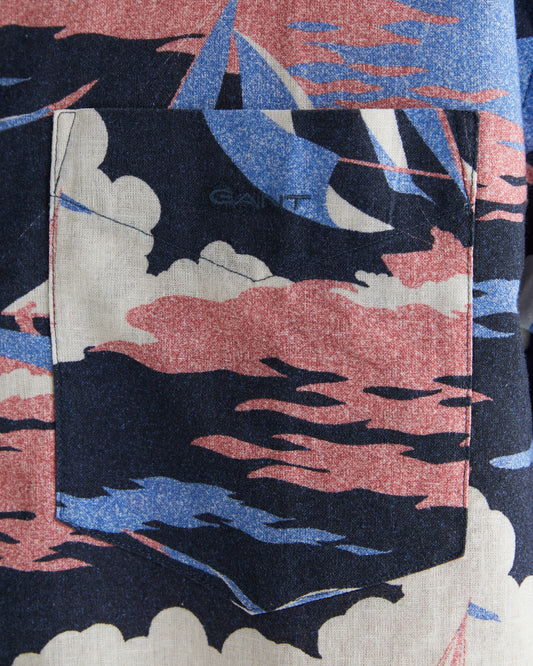 Męska granatowa koszula we wzory z klasycznym kołnierzykiem o luźnym kroju