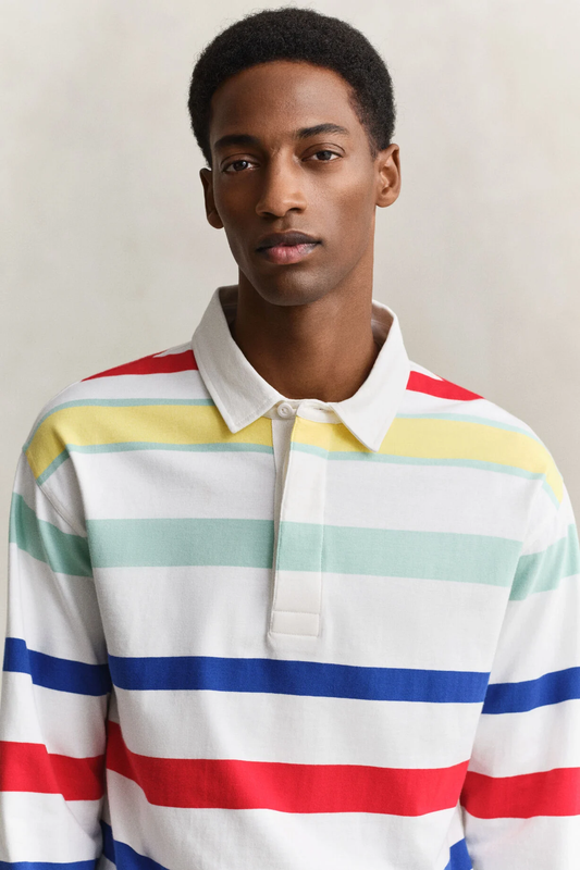 Bawełniana bluza męska w paski z kołnierzykiem polo relaxed fit