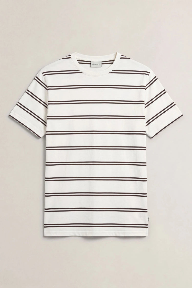 Z bawełny pima t-shirt męski w paski kremowy