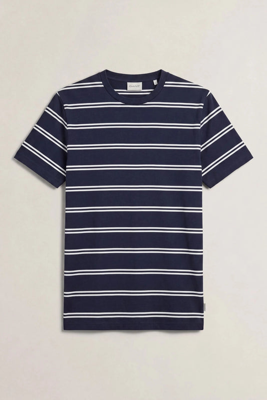 Z bawełny pima t-shirt męski w paski granatowy