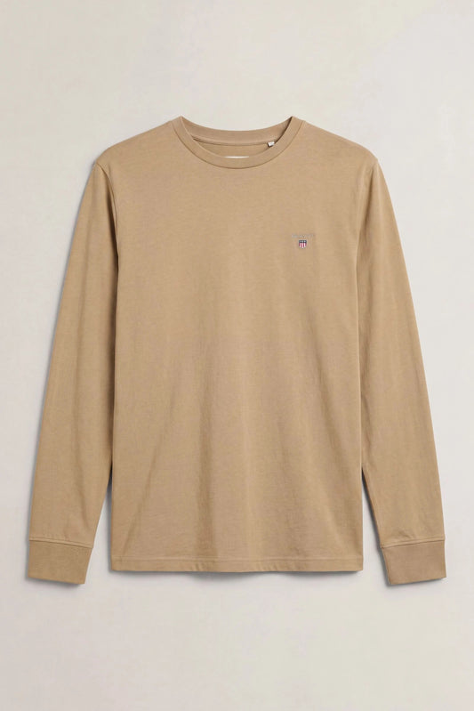 T-shirt z długim rękawem męski slim fit beżowy