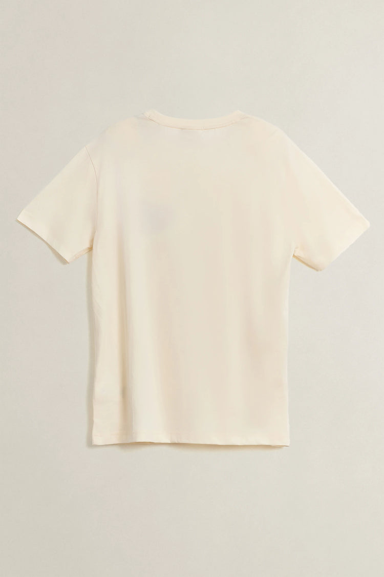 Bawełniany t-shirt męski z nadrukiem regular fit kremowy