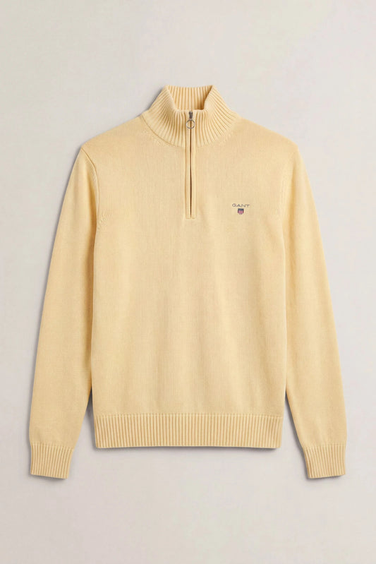 Bawełniany sweter męski half zip żółty