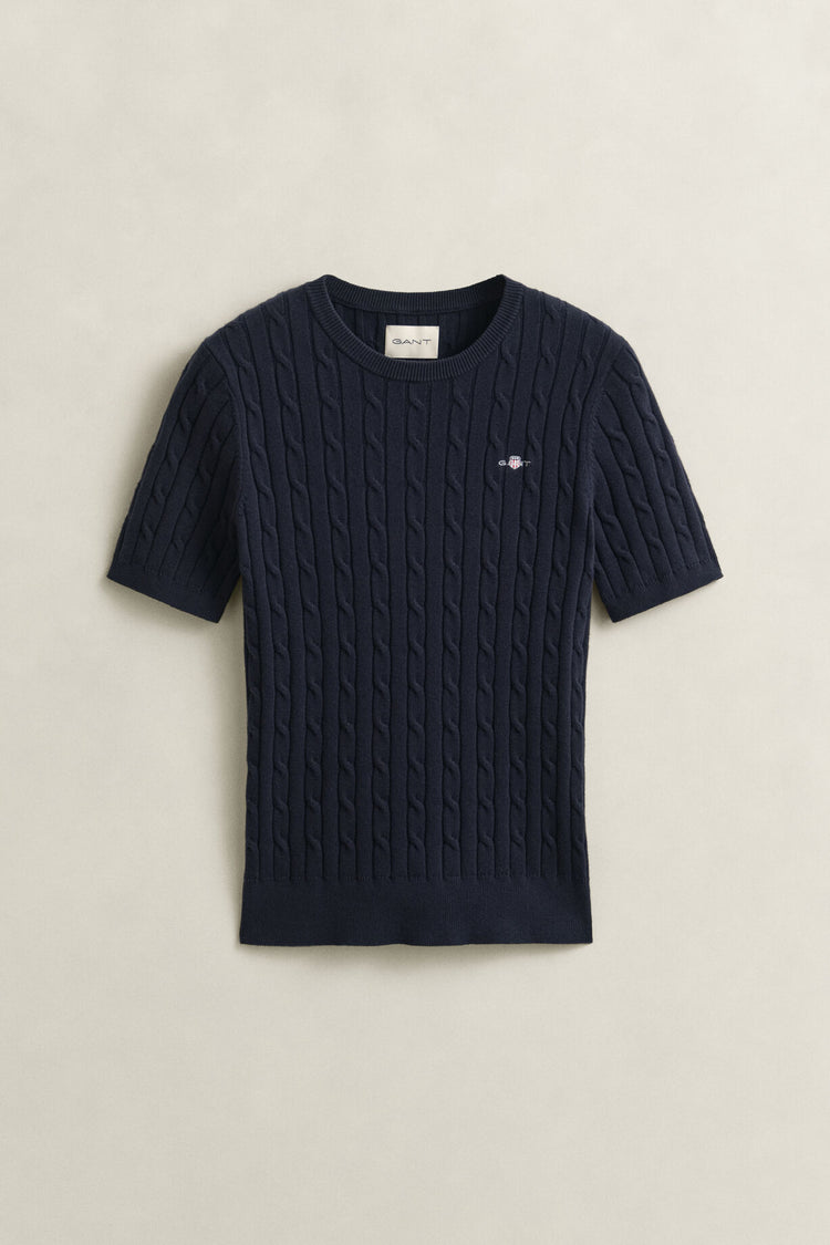 Sweter damski z krótkim rękawem z okrągłym kołnierzykiem slim fit