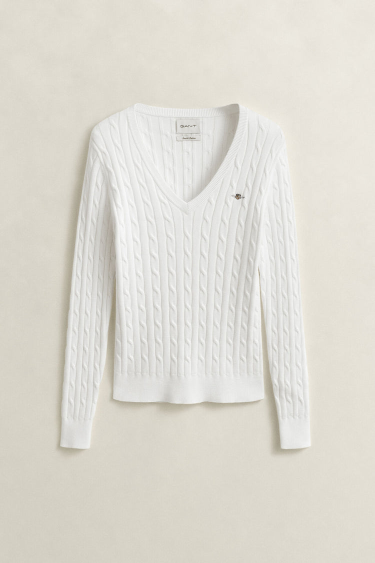 Sweter damski z dekoltem V slim fit biały