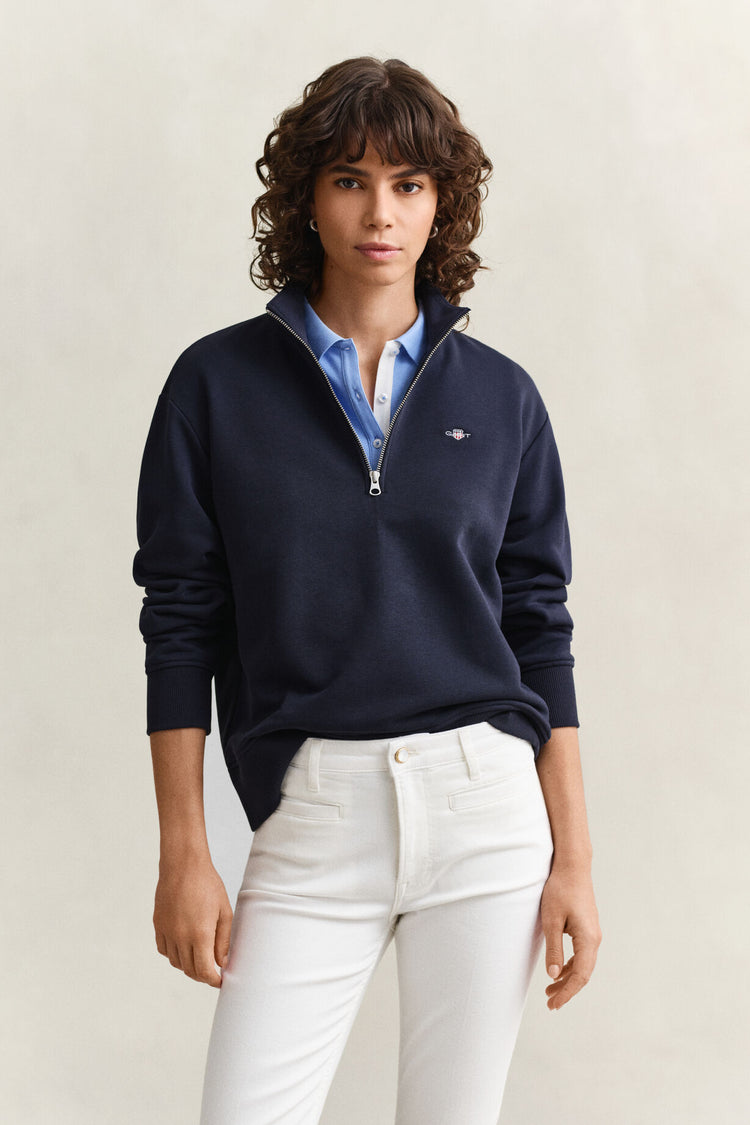 Bluza damska z zamkiem do połowy relaxed fit granatowa