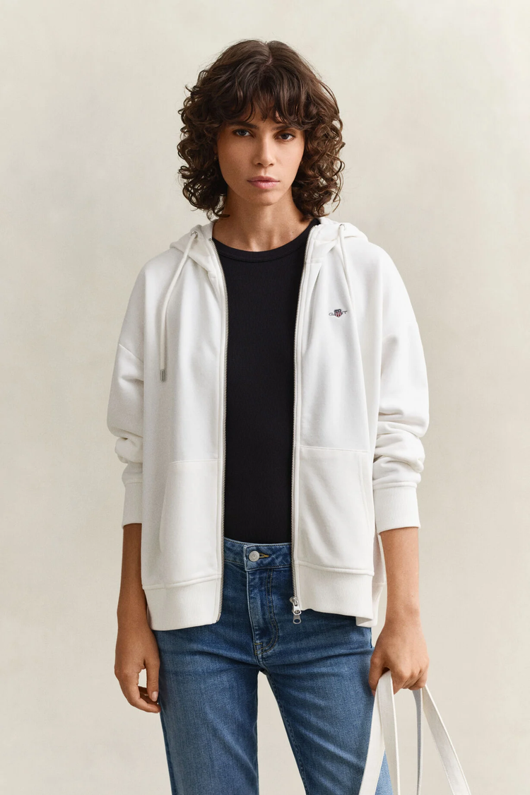 Bluza damska z kapturem relaxed fit biała