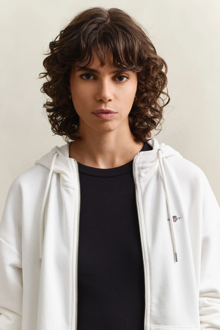 Bluza damska z kapturem relaxed fit biała