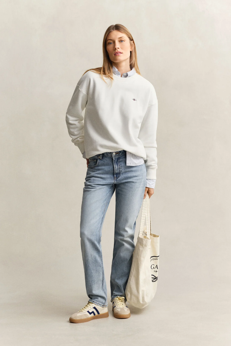 Bluza damska okrągły kołnierzyk relaxed fit biała