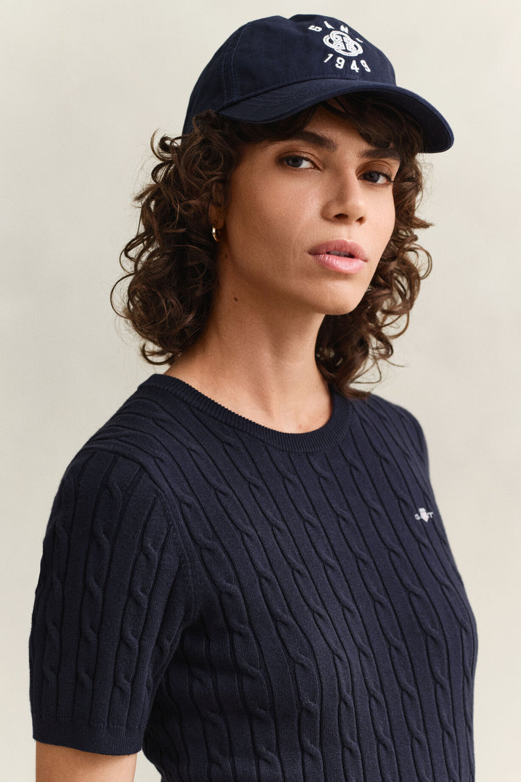Sweter damski z krótkim rękawem z okrągłym kołnierzykiem slim fit