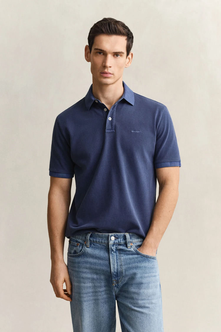Koszulka polo męska z krótkim rękawem regular fit granatowa
