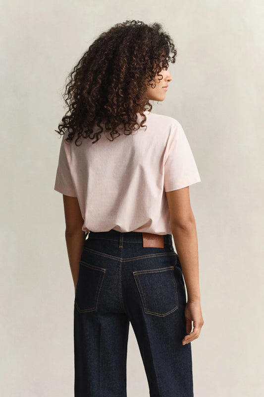 Bawełniana koszulka damska z dekoltem V regular fit różowa