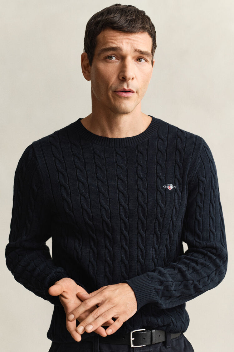 Sweter męski z okrągłym dekoltem regular fit granatowy