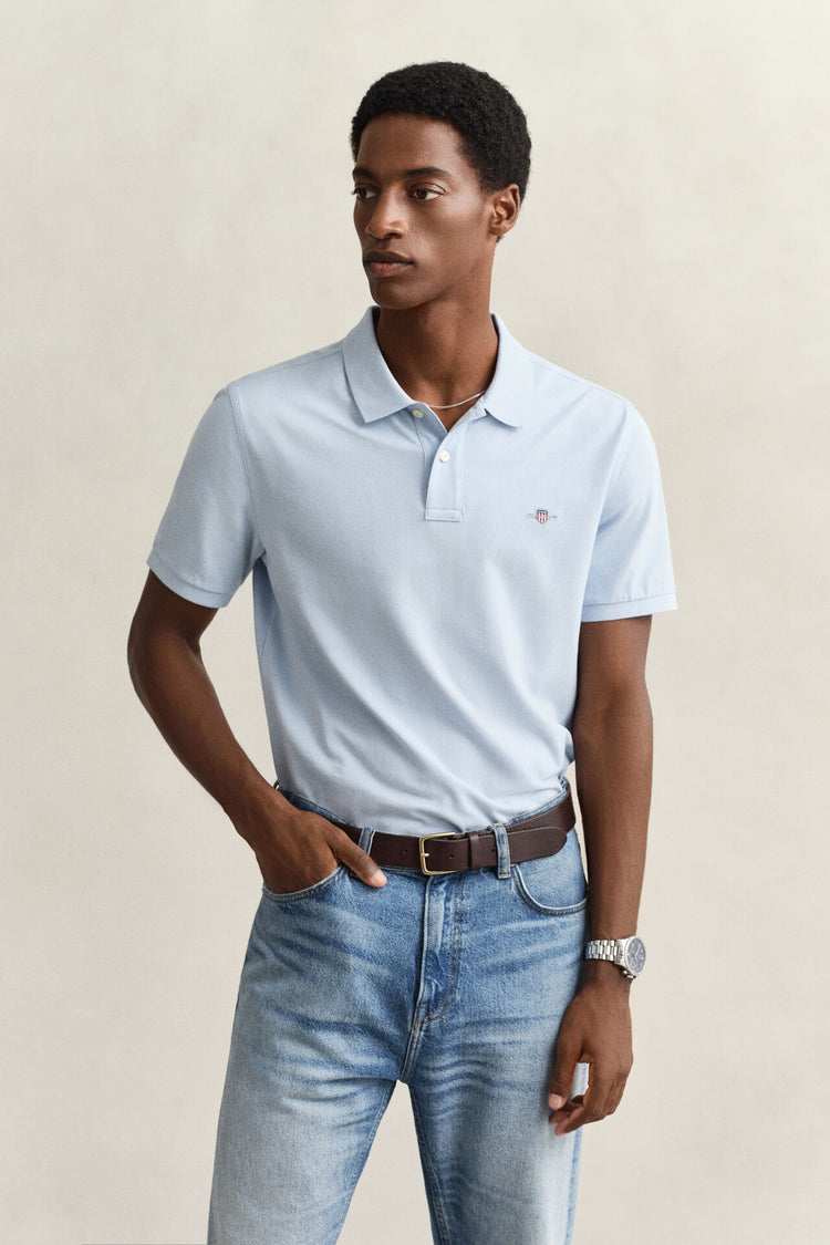 Bawełniane polo męskie z krótkim rękawem regular fit niebieskie