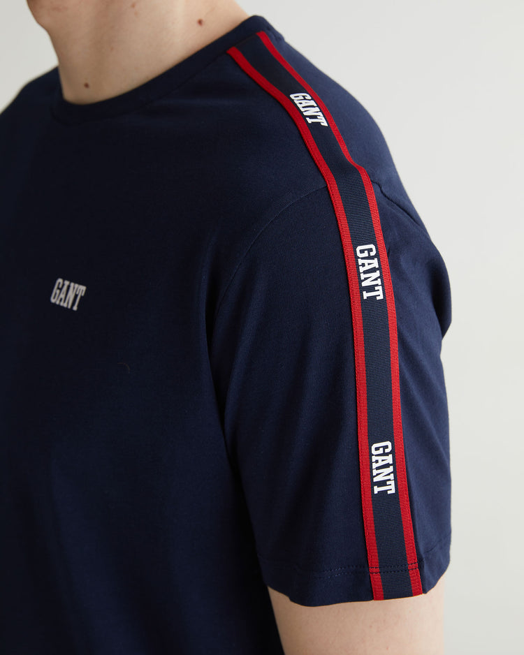 Bawełniany t-shirt męski okrągły kołnierzyk regular fit granatowy