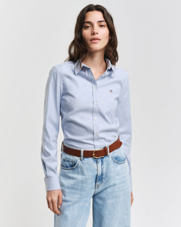 Koszula damska długi rękaw slim fit niebieska