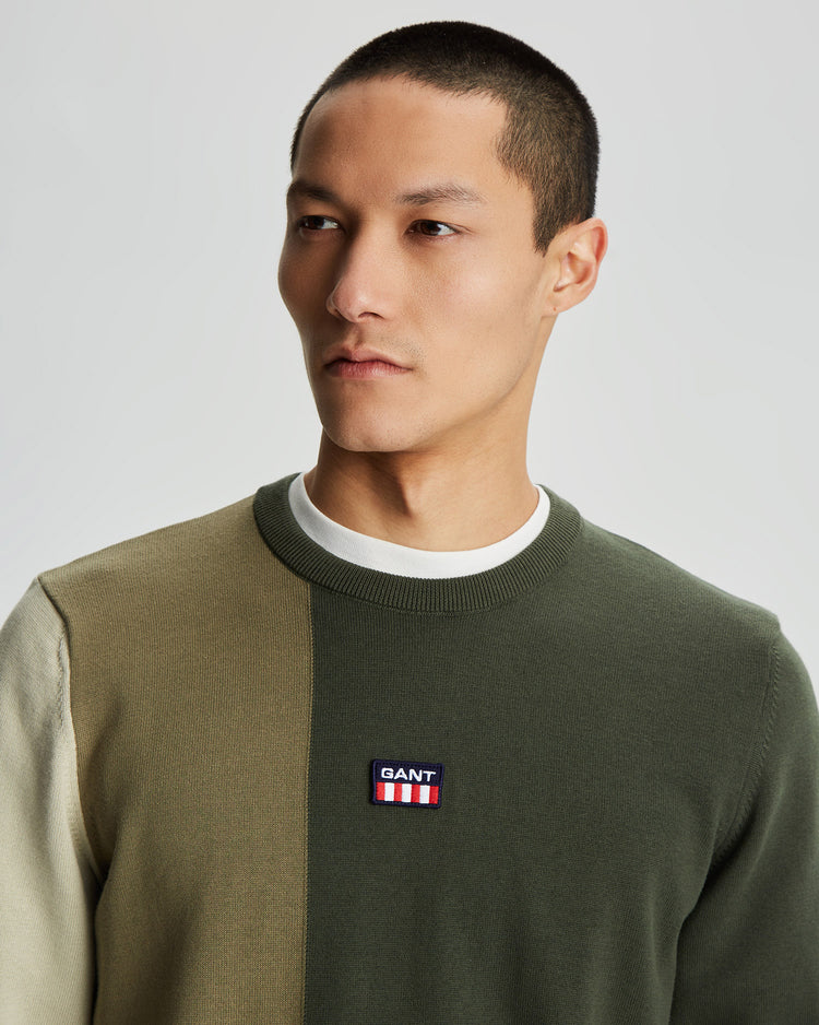 Bawełniany sweter męski z nadrukiem regular fit zielony