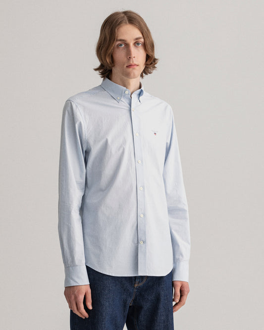 Bawełniana koszula męska z długim rękawem slim fit niebieska