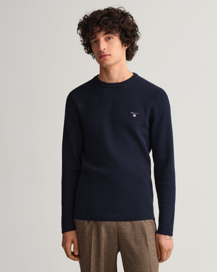 Męski sweter prążkowany z okrągłym dekoltem